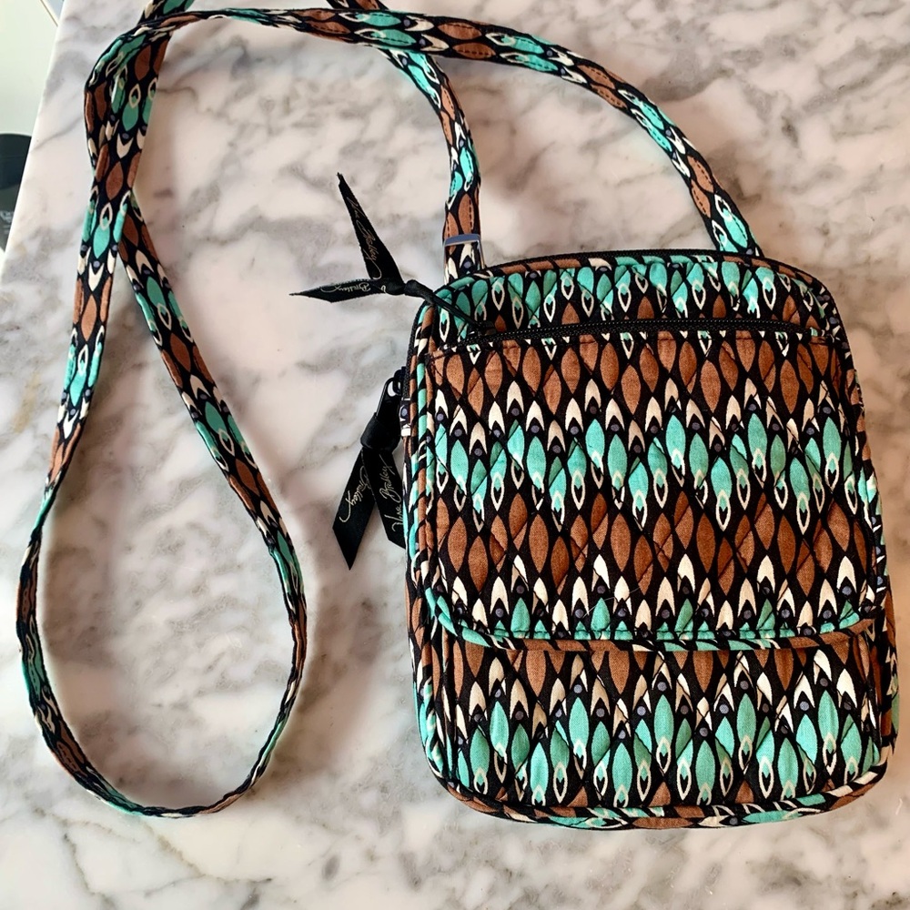 Vera Bradley 11” Crossbody - Sierra Stream Shoulder Bag Turquoise & Brown Purse